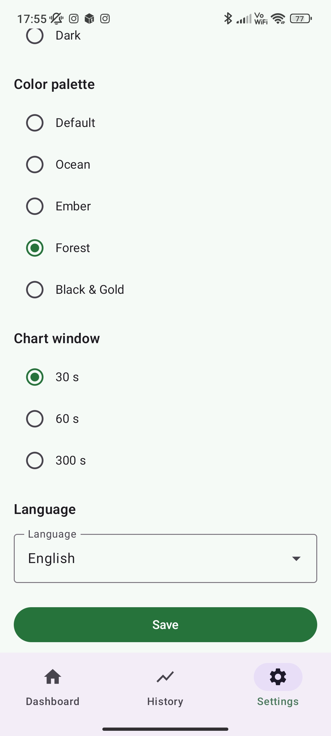 PC HW Monitor Color Palette Settings